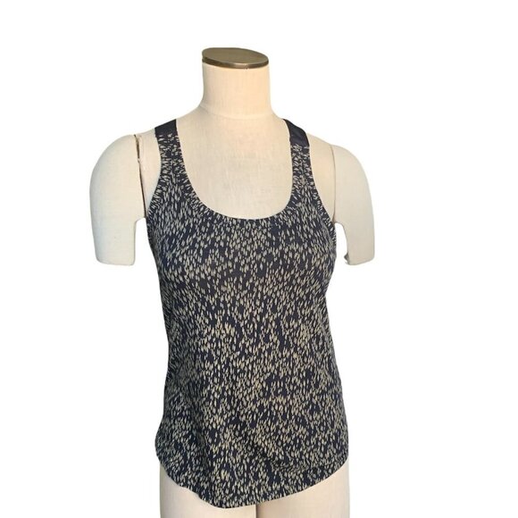 Banana Republic Racerback Tank Top Women XS Multicolor Print Zipper Black #181B - Picture 3 of 10